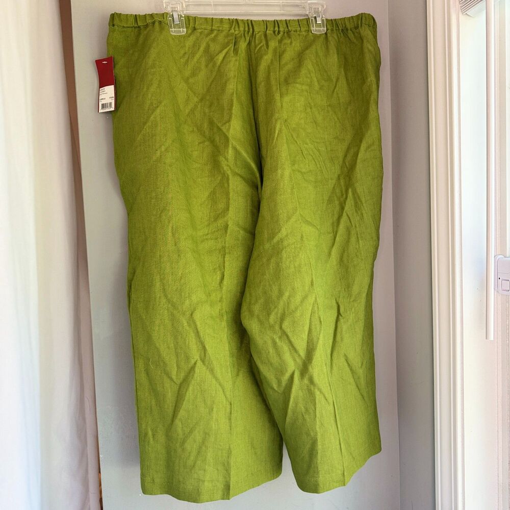 Women's 3X Lime Green Linen Capri Pants NWT Plus Size Resort Summer Beach